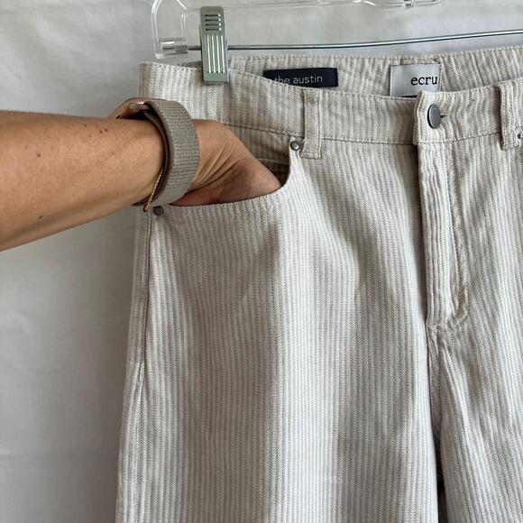 Ecru The Austin Straight wide leg denim pants, beige, micro stripe, size 6 (S) - Picture 2 of 9